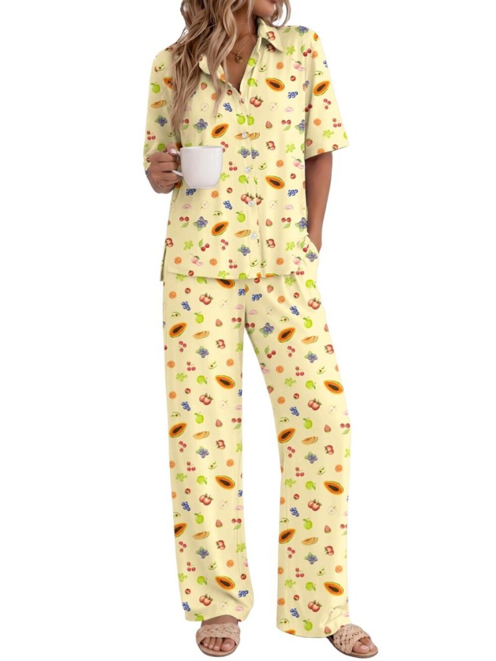 Pajamas for Women Set Button Up Short Sleeve Pjs with Long Pants